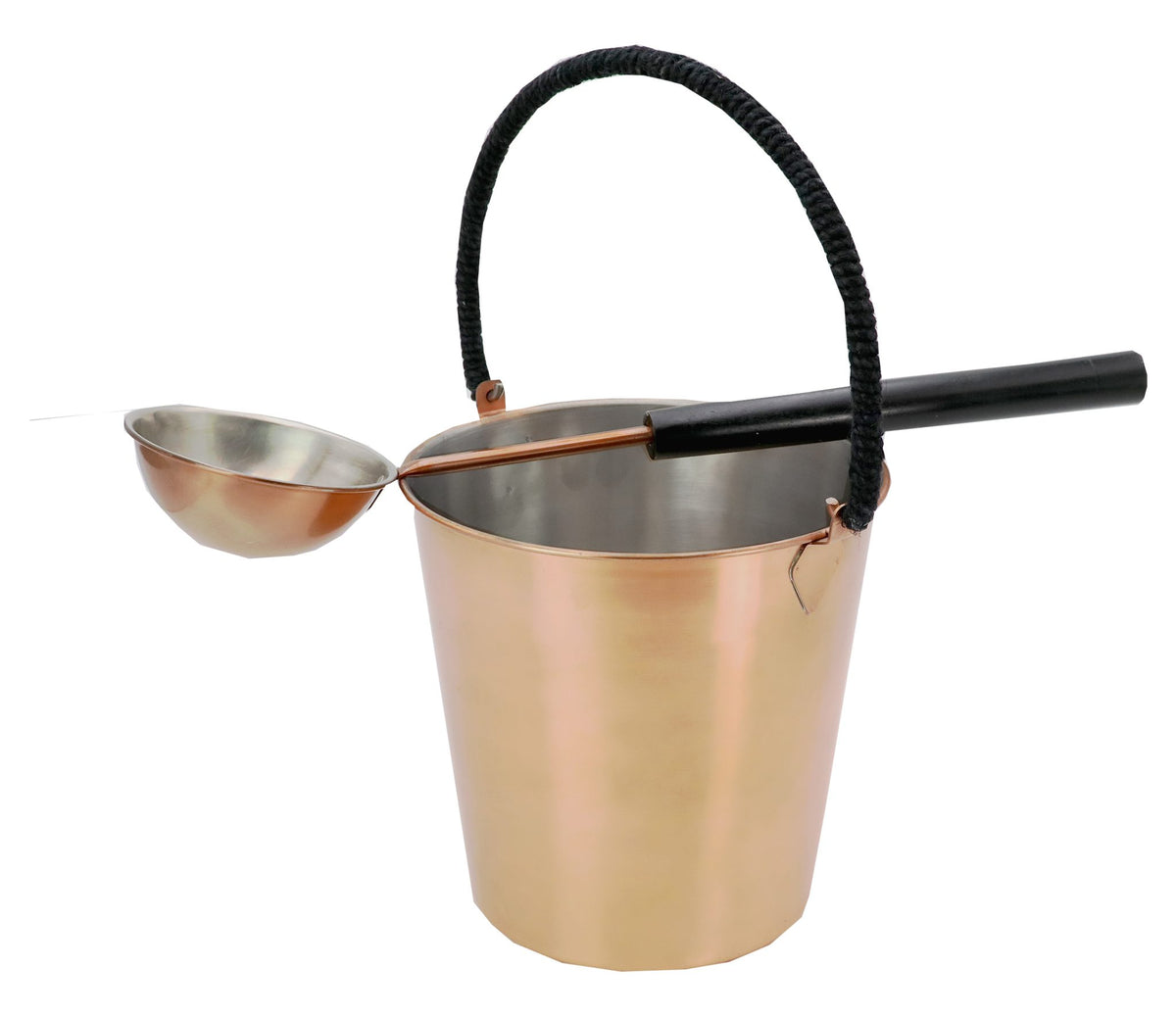 Sauna-Set Edelstahl – Eimer und Kelle mit verkupferter Aussenfläche – Produktansicht