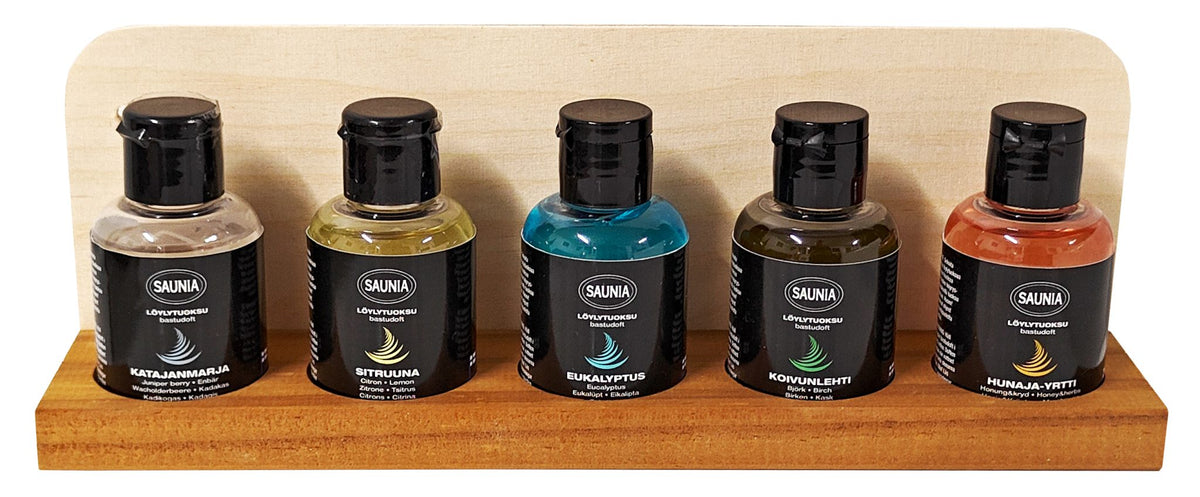 Saunaduft-Set mit Wandhalterung – 5 Düfte – Produktansicht