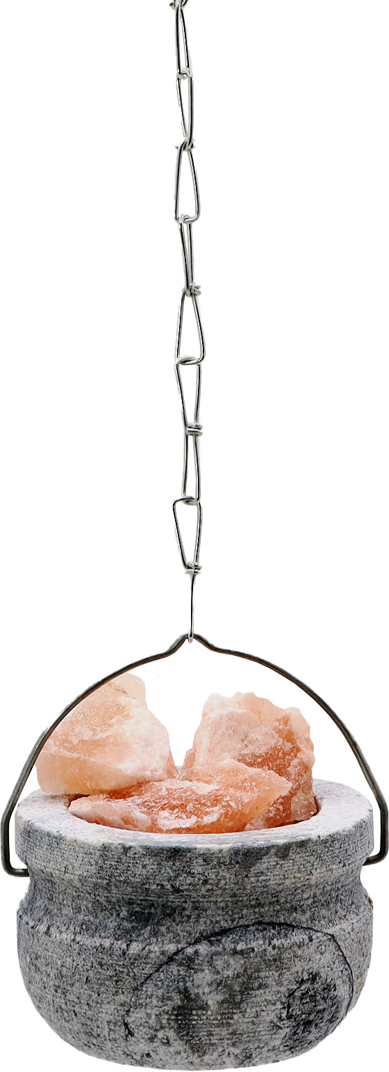 Sauna-Salzschale Speckstein mit Kette, Haken und ca. 50 g Himalaya-Salz – Produktansicht