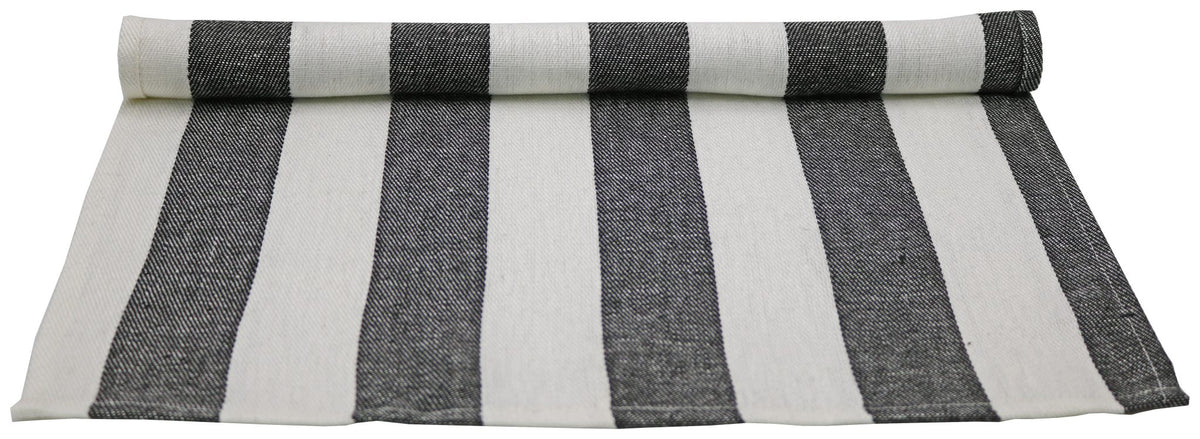 Sauna-Sitzunterlage Leinen 45 × 55 cm – Schwarz-Weiss gestreift – Produktansicht