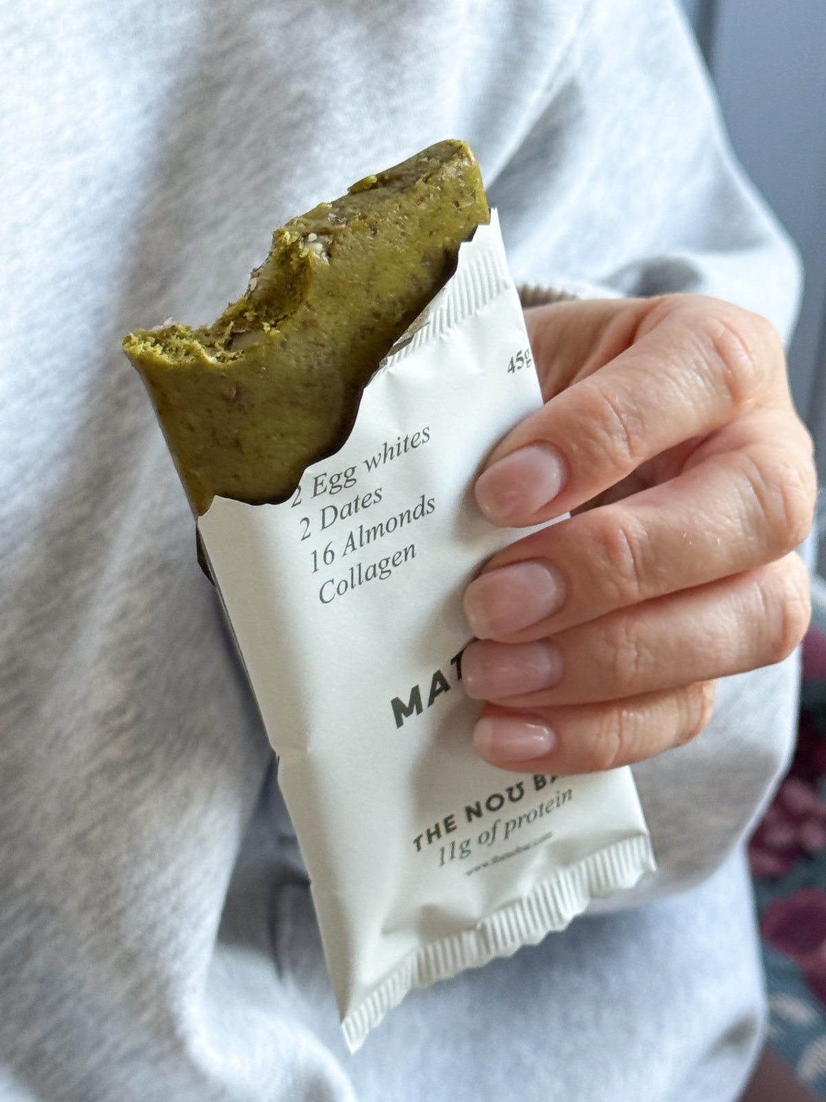 THE NO BAR Matcha – Verpackung, Detail oder Markenmoment
