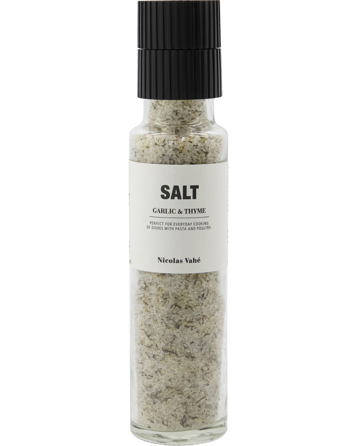 Salzmühle mit Knoblauch und Thymian