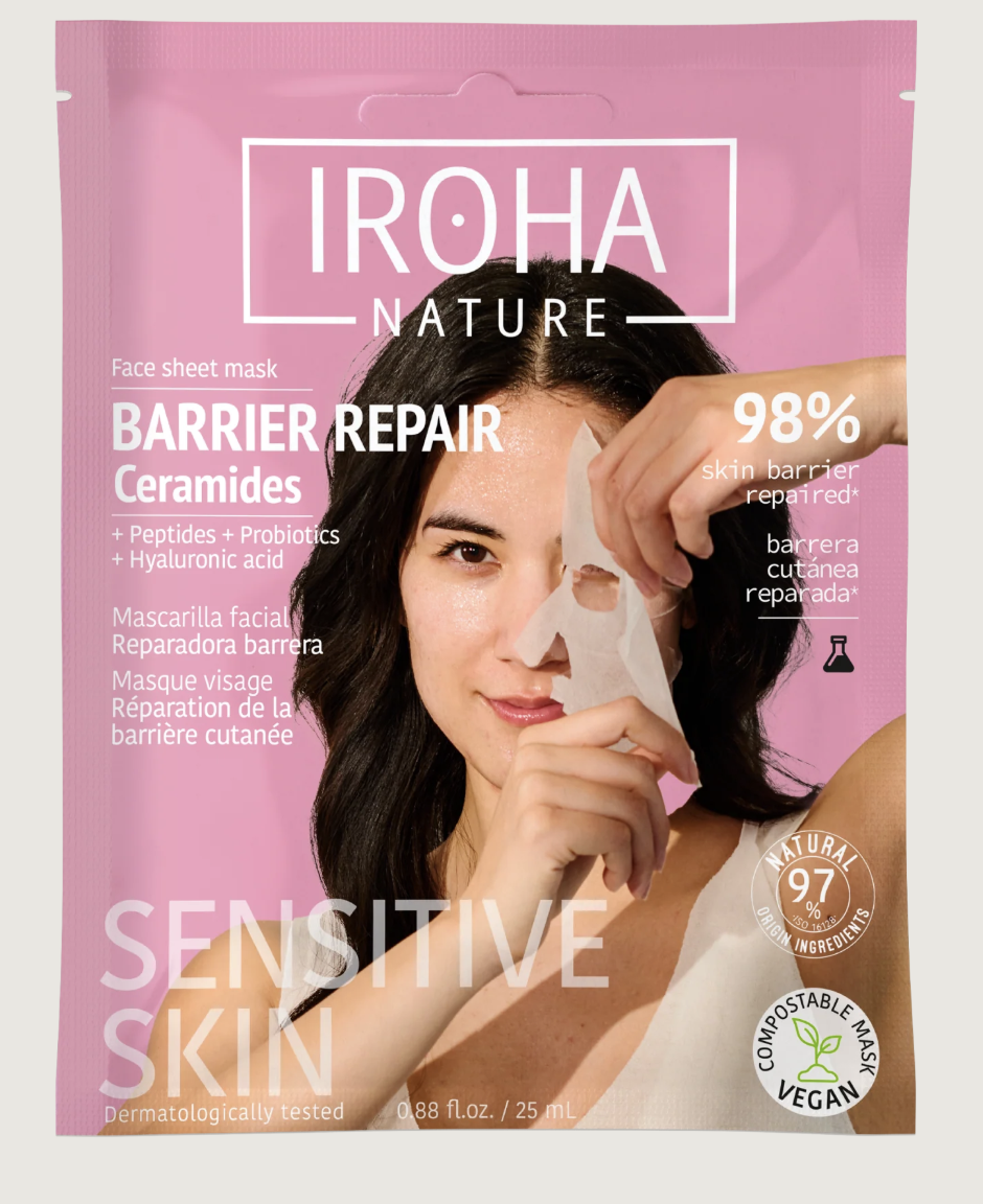 IROHA NATURE FACE SHEET MASK WITH CERAMIDES + PEPTIDES + PROBIOTICS + HA
