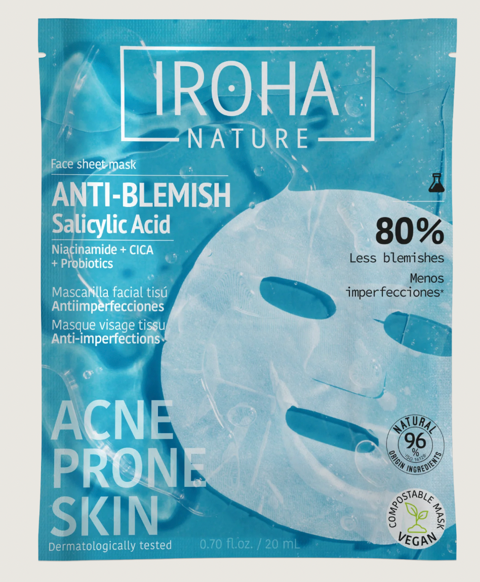 Masque visage en tissu IROHA NATURE à l'acide salicylique