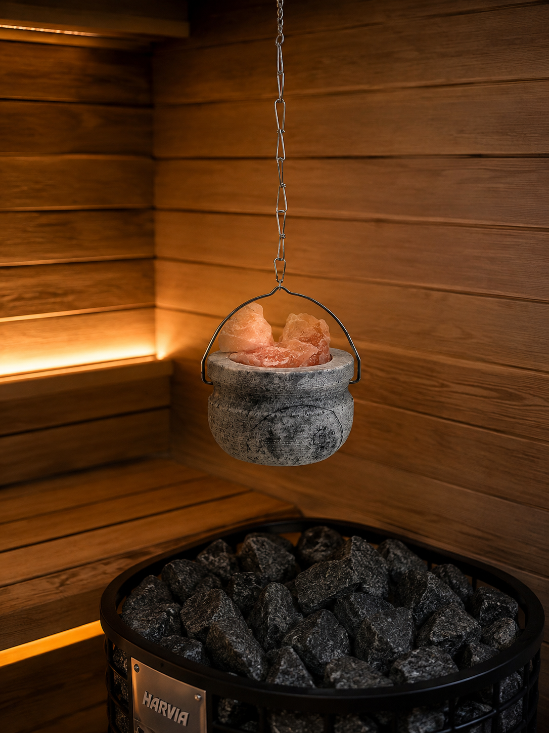 Sauna-Salzschale Speckstein mit Kette, Haken und ca. 50 g Himalaya-Salz – weitere Originalansicht 2
