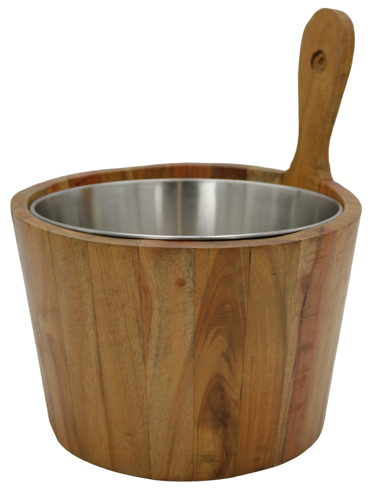 Saunaeimer Holz 4 l – Teakfarbe mit Edelstahleinsatz – Produktansicht