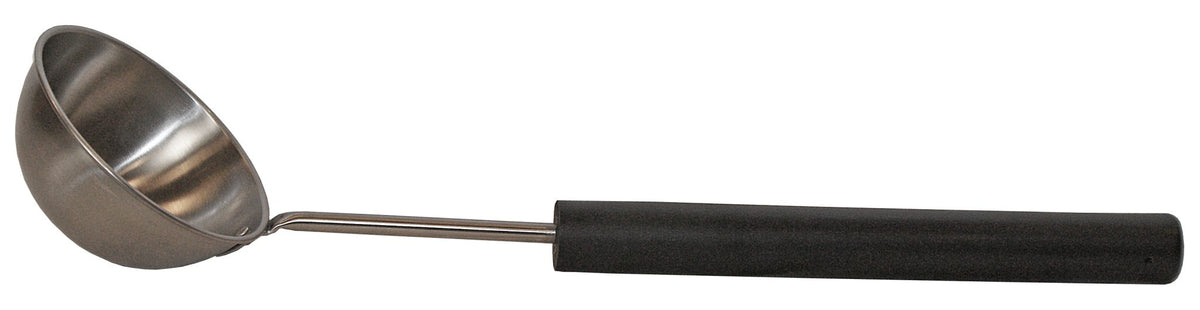 Saunakelle Edelstahl mit schwarzem Griff – Produktansicht