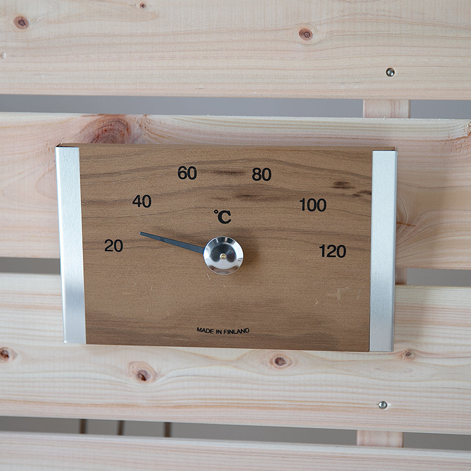 Sauna-Thermometer aus Thermoholz und Edelstahl – weitere Originalansicht 2