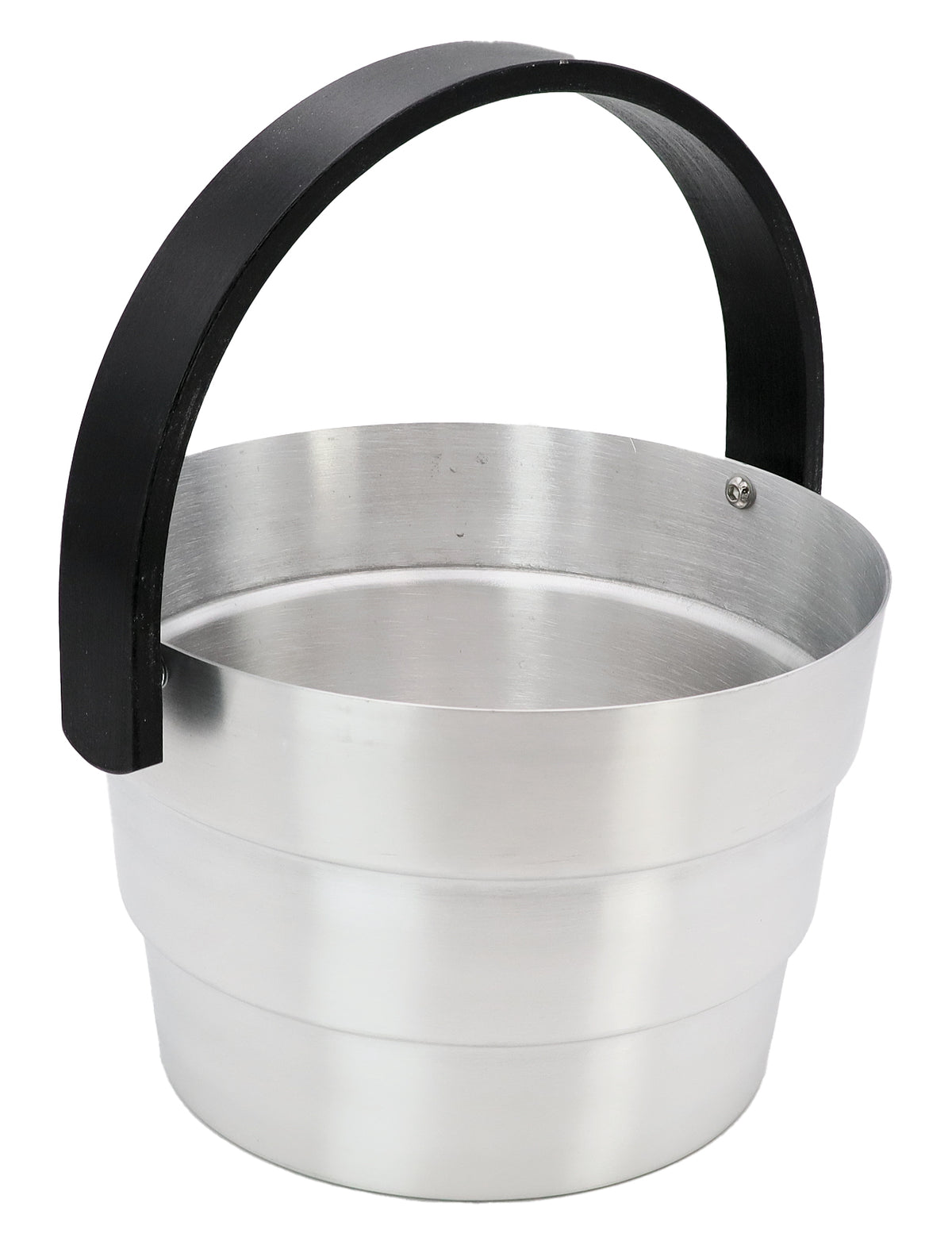 Saunaeimer Aluminium 6 l – gebürstet mit schwarzem Holzgriff – Pyörre – Produktansicht