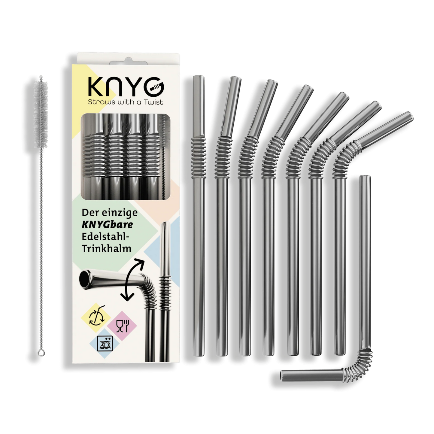 Set of 8 KNYGbare drinking straws made of stainless steel - 22 cm