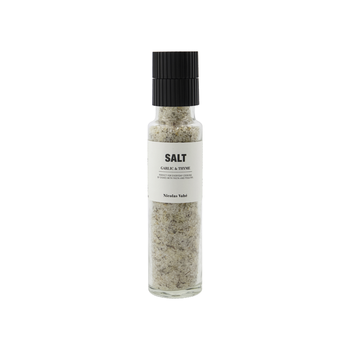 Salzmühle mit Knoblauch und Thymian