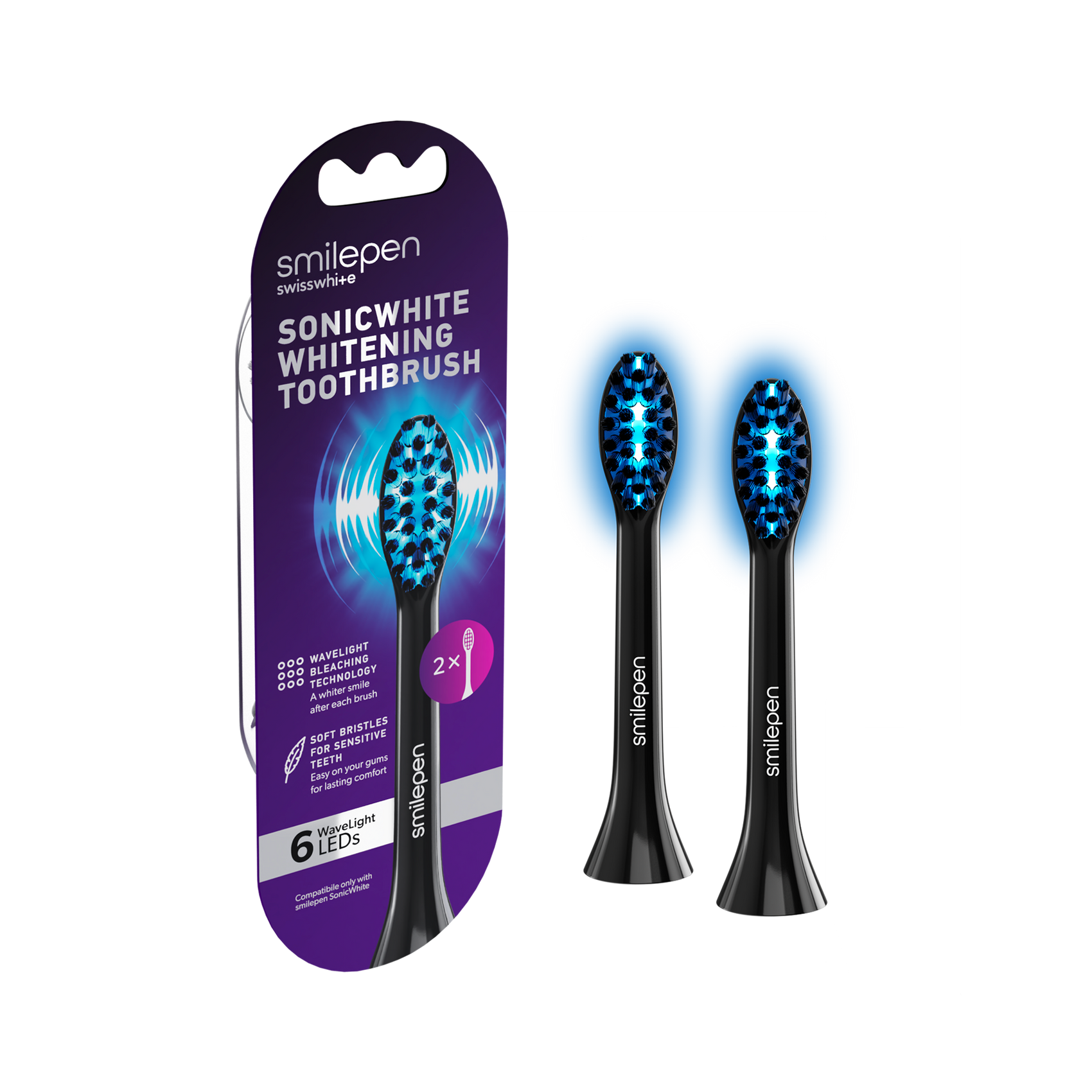 Têtes de brosse de rechange 2 x pour Sonicwhite avec 6 LED