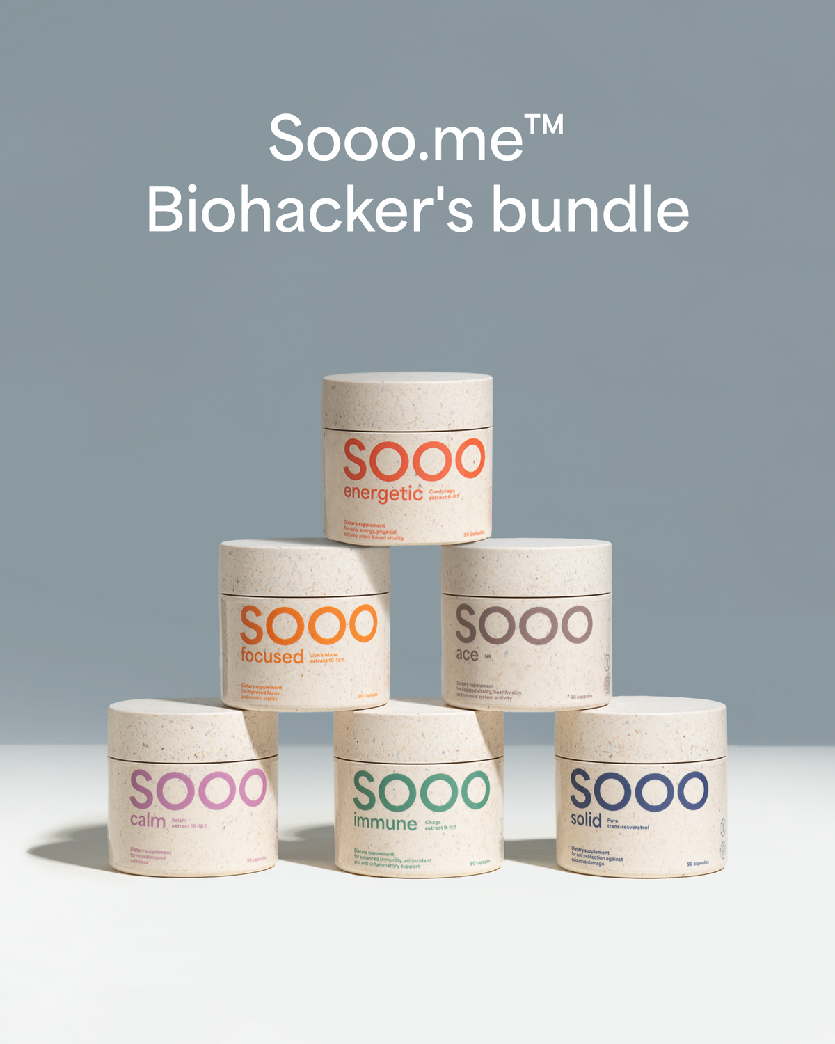 SOOO Biohacker’s Bundle – focused + immune + energetic + calm + ace + solid