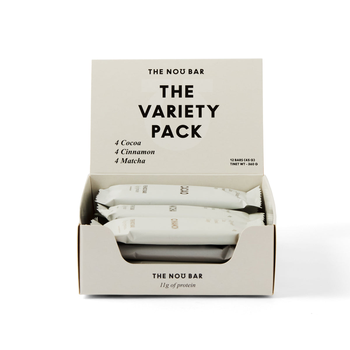 THE NO BAR Variety mit Matcha, Cinnamon und Cacao