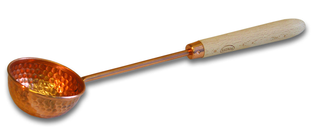 Saunakelle Kupfer 30 cm mit Buchengriff – Produktansicht